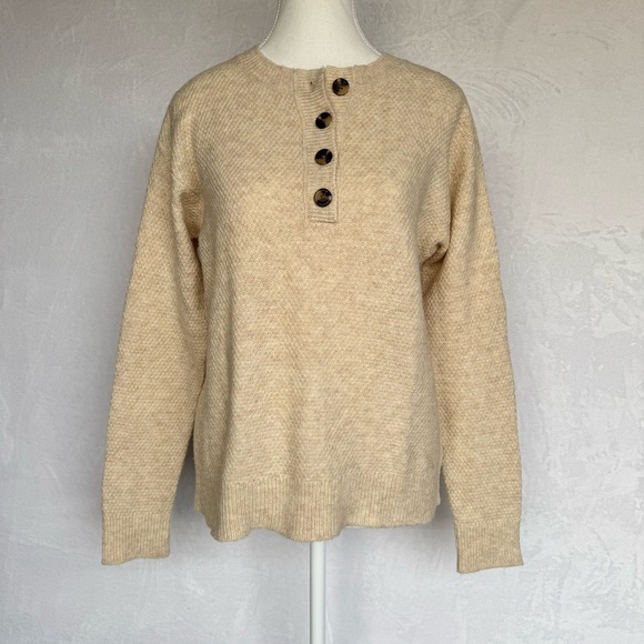 STARS ABOVE Crewneck Henley‎ Sweater XS Oatmeal Beige Waffle Knit Cotton Blend - Picture 3 of 13